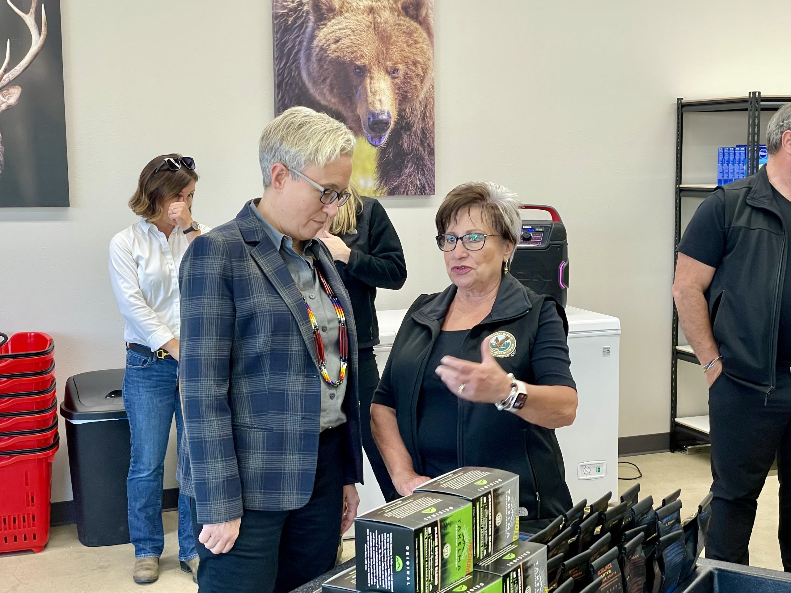 Chairman Carla Keene and Governor Kotek at the Cow Creek Tribal Food Pantry in Roseburg. Sept. 18, 2024. Cow Creek Band of Umpqua Tribe of Indians